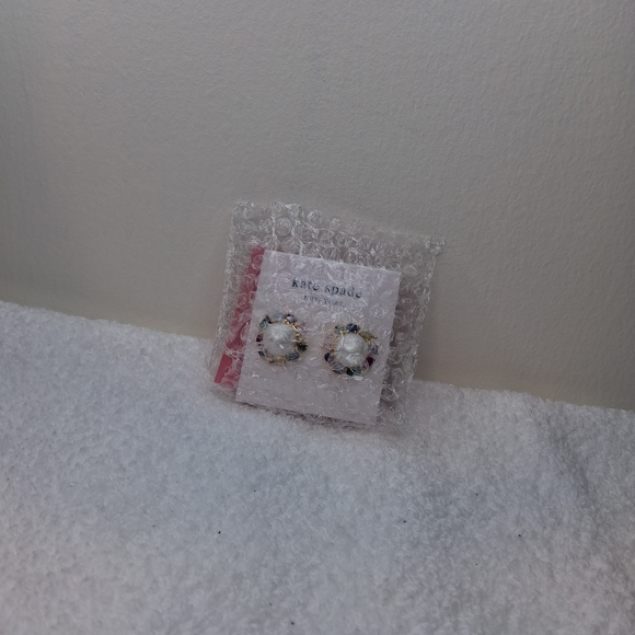 NWT - Kate Spade - Multicolor Gemstone and Pearl Gold Stud Earrings - Picture 3 of 5